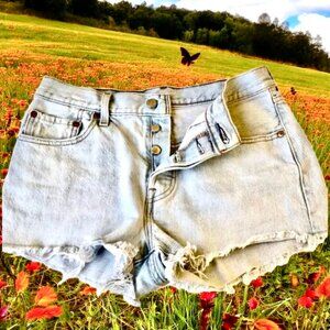 Levi's Shorts Womens 28 Blue Denim 501 XX Button Fly Cut Off Frayed Raw